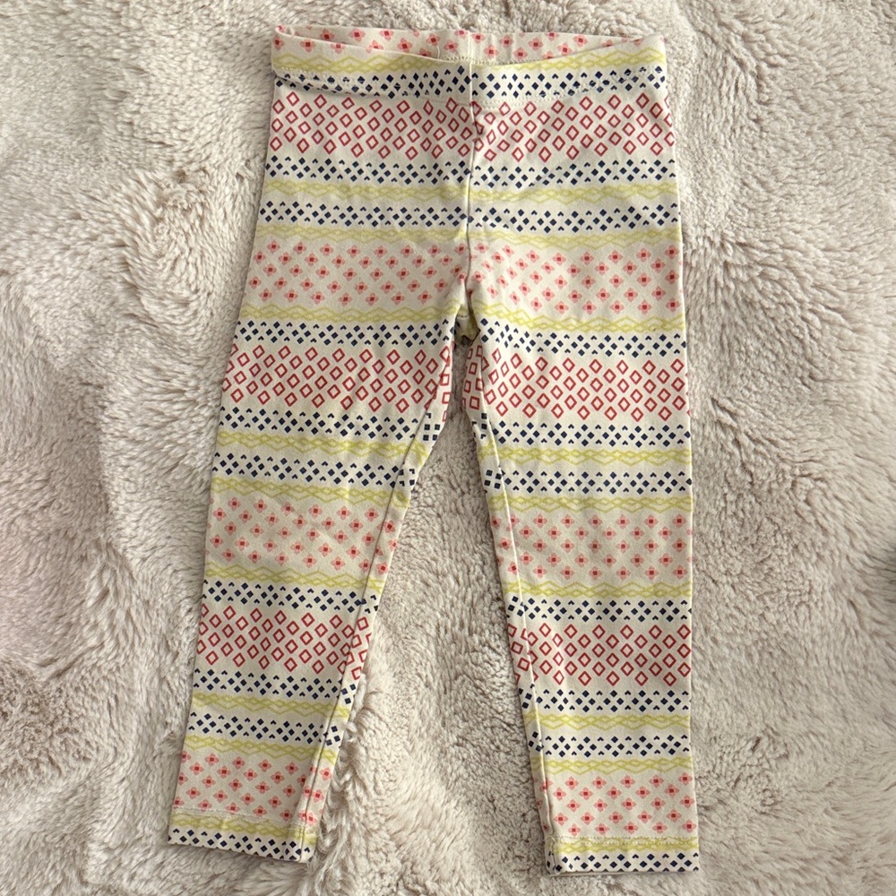 Tea Collection Patterned Leggings with Red and Yellow Accents